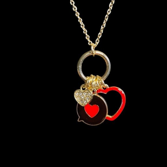 Heart Charm Necklace And Red Triple Heart Drop Earrings Set Trendy Valentine - Picture 3 of 9